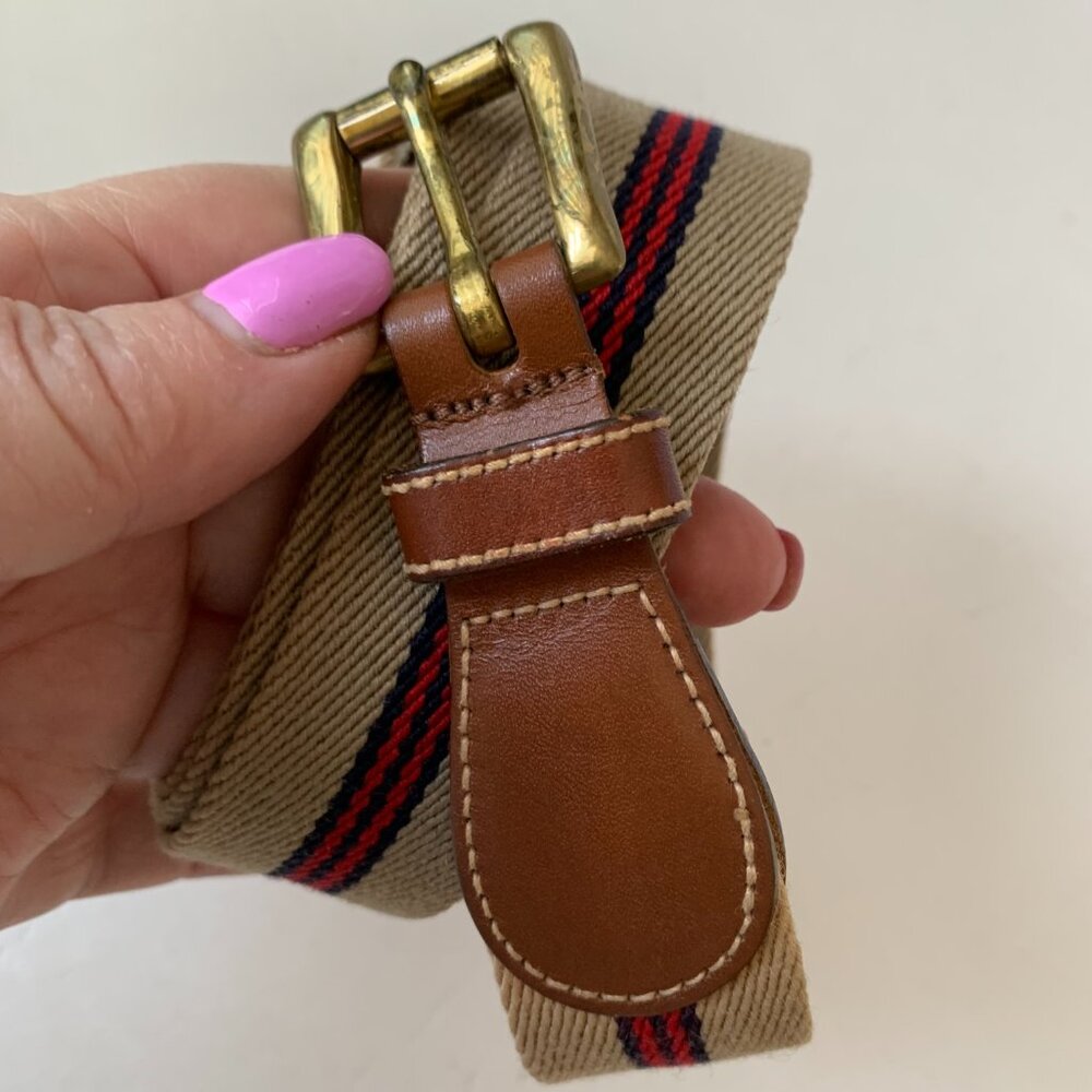 Dooney & Bourke Belt Mens Size 42 Brown Leather Tan Wool Made USA Golf Casual - Picture 3 of 7